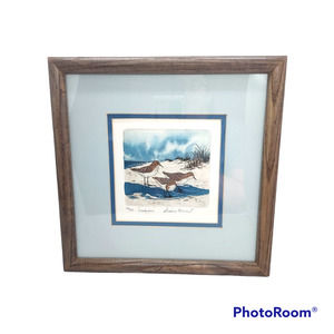 Dianne Krumel Etching Framed Signed and Numbered "Sandpipers" Beach Decor EUC